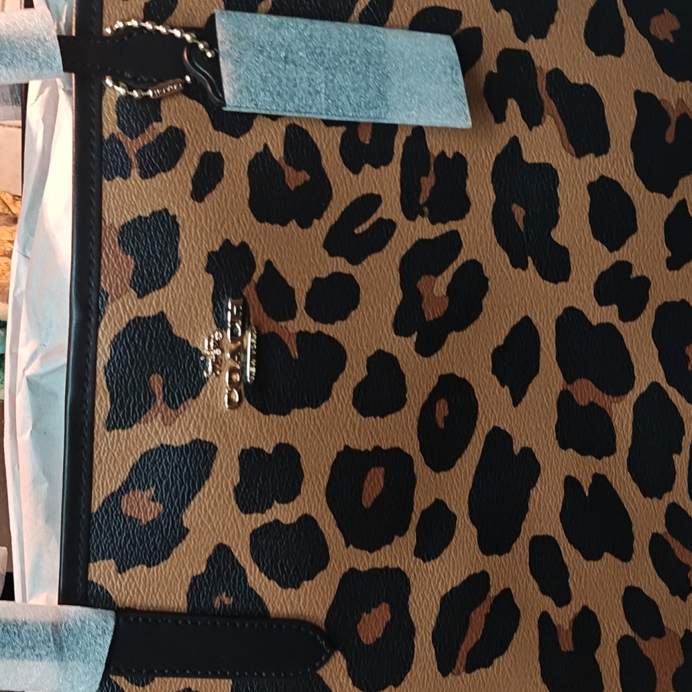 Coach Tan and Black Leopard Print Tote